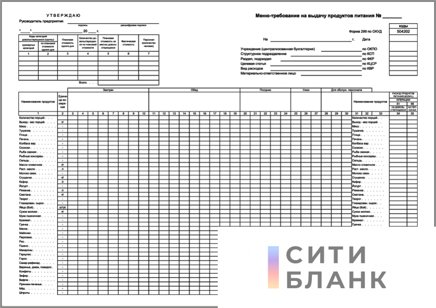 Шаблон меню в детский сад на каждый день 