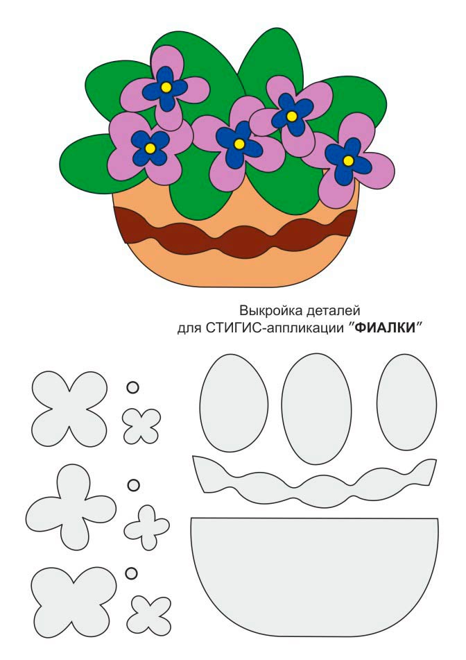 Фиалка рисунок для детей карандашом и красками.