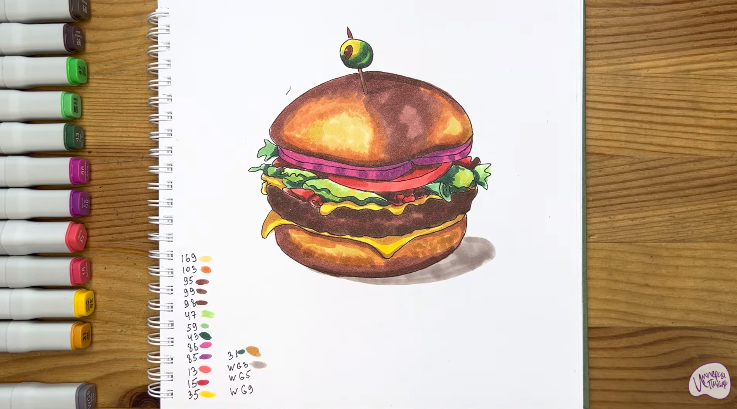 Рисунок гамбургера. Hamburger drawing.