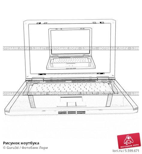 рисунок контуров ноутбука на белом фоне эскиза вектор PNG