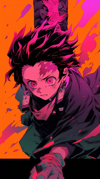 Tanjiro Kamado In Neon Wallpaper