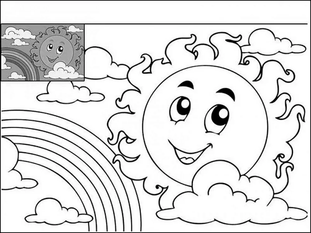 Раскраска Солнце за большим облаком эмодзи | Раскраски для