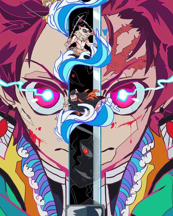 Обои глаза, меч, существо, демон, Demon Slayer Kimetsu no