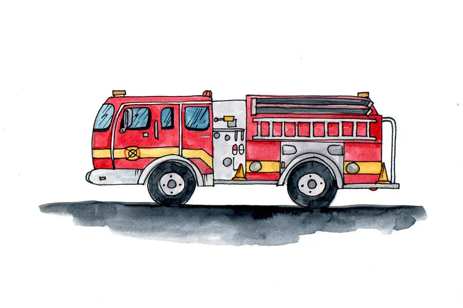 How to draw a fire truck, Как нарисовать пожарную машину