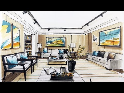 How to draw a living room and color |Как нарисовать гостиную