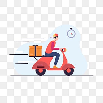 Man riding motor scooter illustration, Pizza delivery