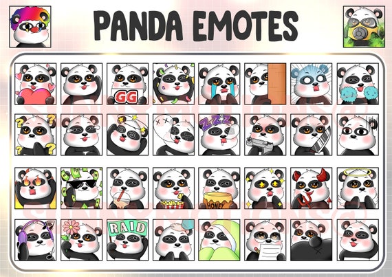 34 emotes Discord Twitch / Panda mignon / Emoji chibi kawai