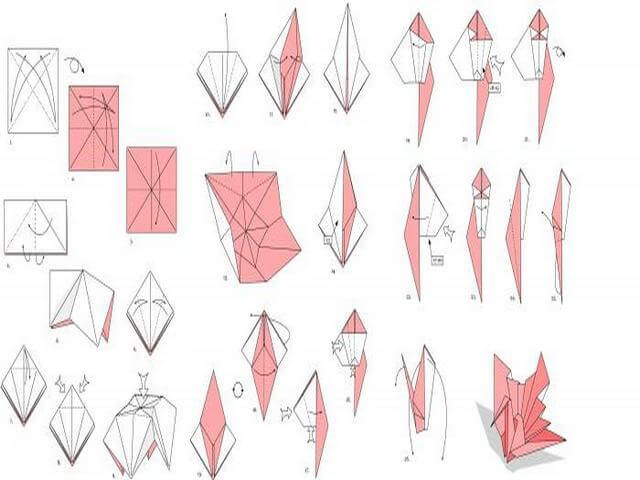 Журавлик в технике оригами из бумаги