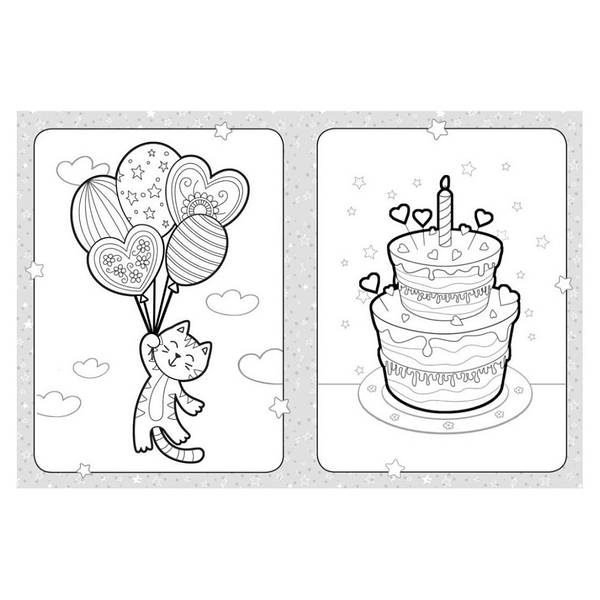 Coloring page with cake, ice cream