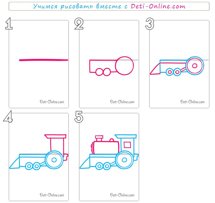Как нарисовать ПАРОВОЗ урок рисования для детей | РыбаКит | Дзен