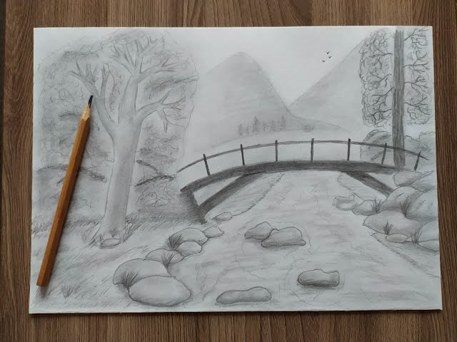 Draw a landscape. The bridge