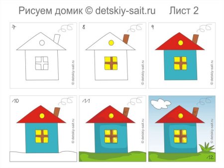 Рисунок дома поэтапно для детей 