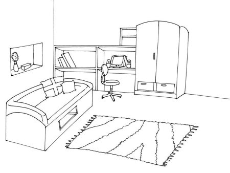 Раскраска комната с мебелью для сна 😻 распечатать бесплатно