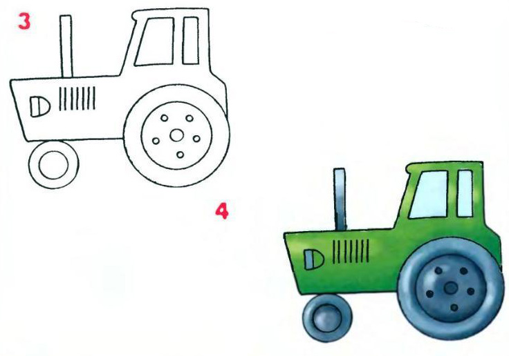 Трактор рисунок детский легкий 