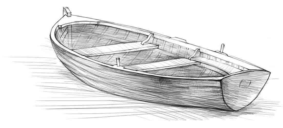 Рисуем поэтапно рыбацкую лодку у причала