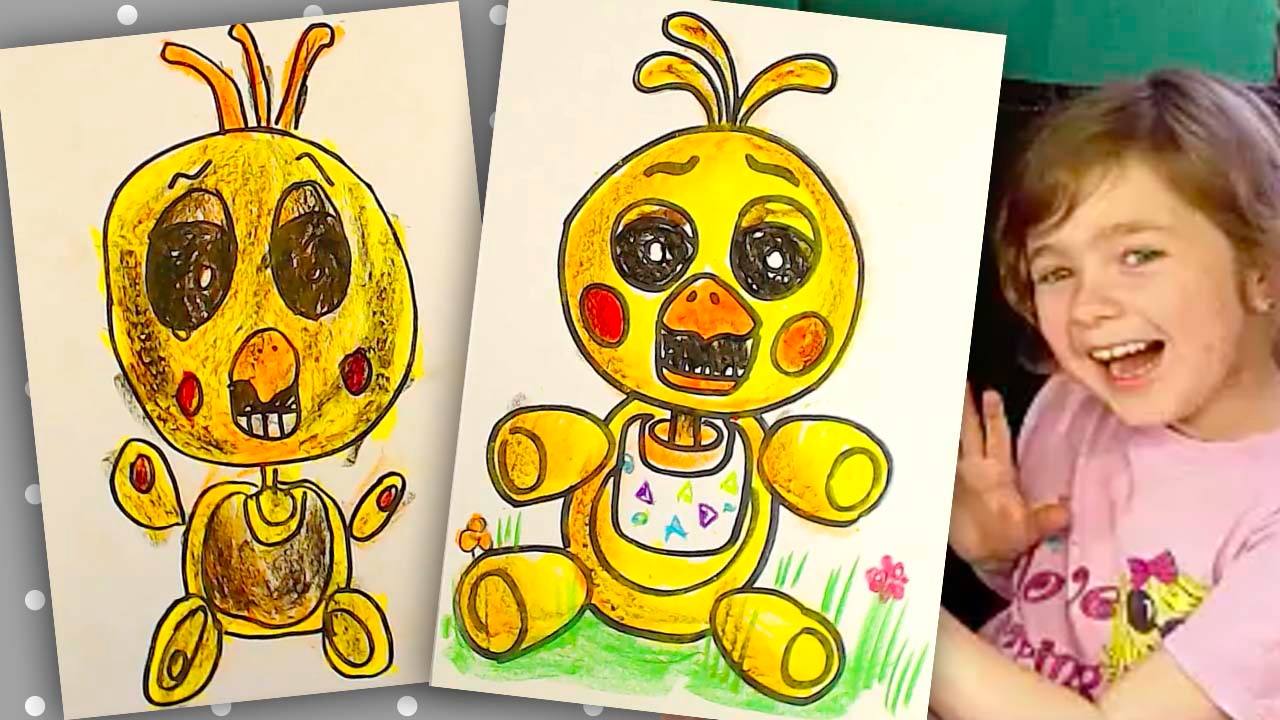 How to draw Withered Chica, five nights at freddy's, Как