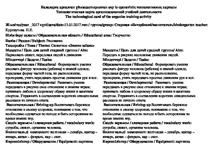 Ознакомление с окружающим с элементами рисования в старшей