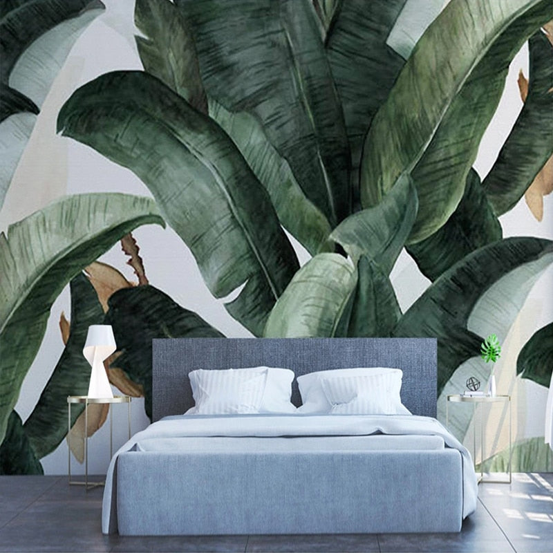 Tropical Removable Wallpaper. Banana Leaves Wallpaper. Black