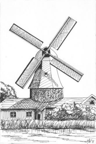 Hand Drawn Illustration Of A Mill — стоковая векторная