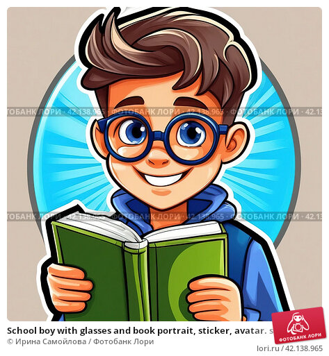 School girl with glasses portrait, sticker, avatar. smile