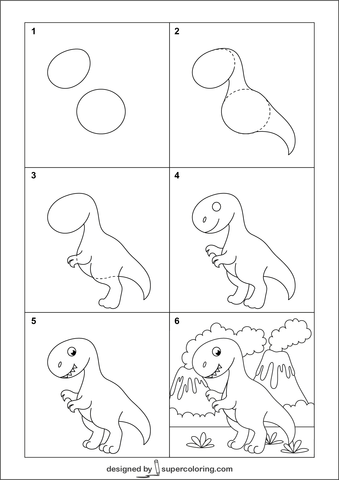 Как нарисовать динозавра поэтапно