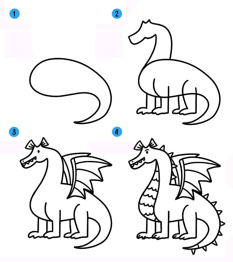 Как нарисовать дракона легко поэтапно, красивые милые рисунки