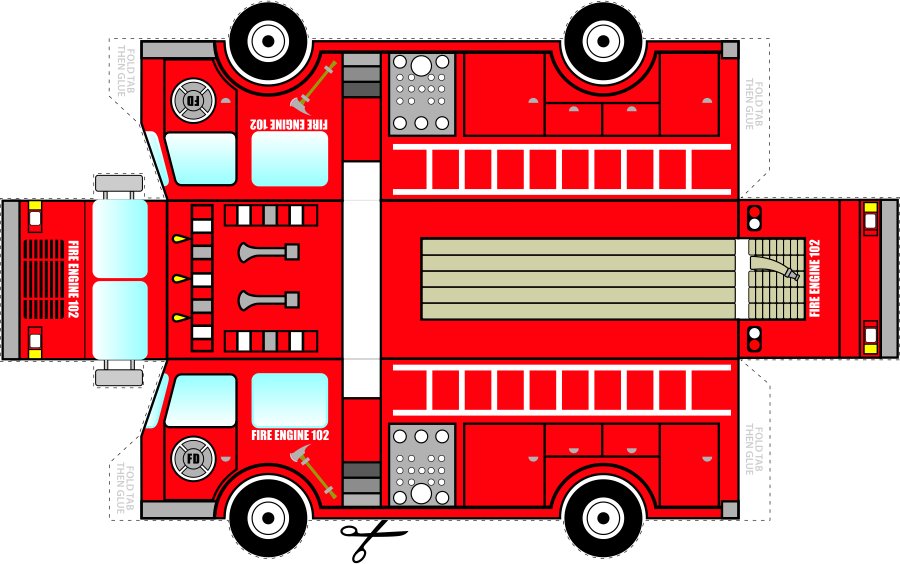 Аппликация пожарная машина, шаблоны для распечатки | Пожарная