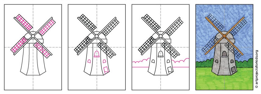 Как нарисовать мельницу 