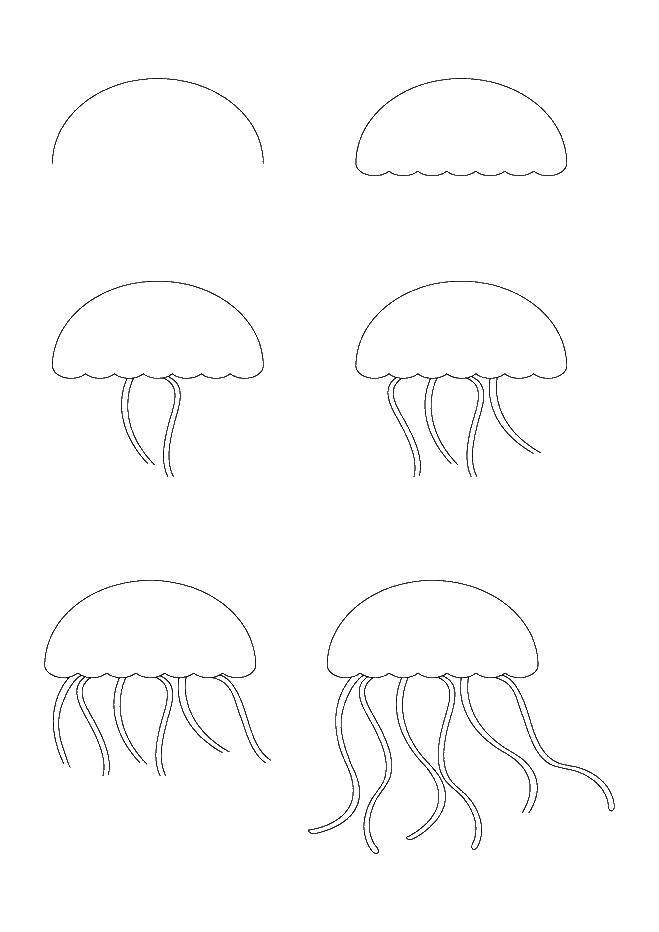 Медуза детский рисунок красками гуашь 5