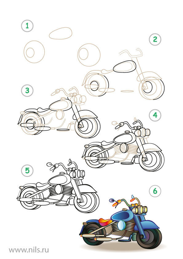 Как нарисовать мотоцикл карандашом