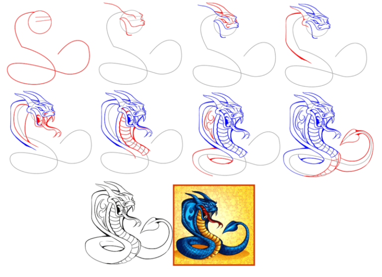 Как нарисовать Змею поэтапно: 100