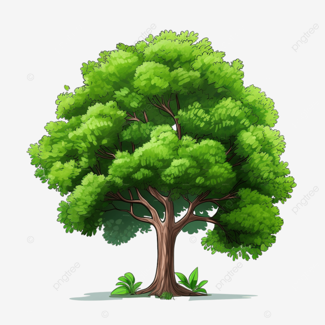 Cartoon big green tree isolated on