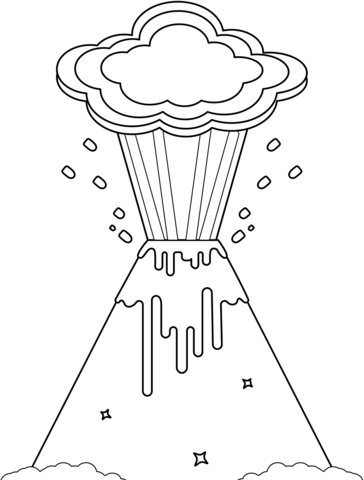 рисунок вулкан гора с облаком и кратером раскраски страницу