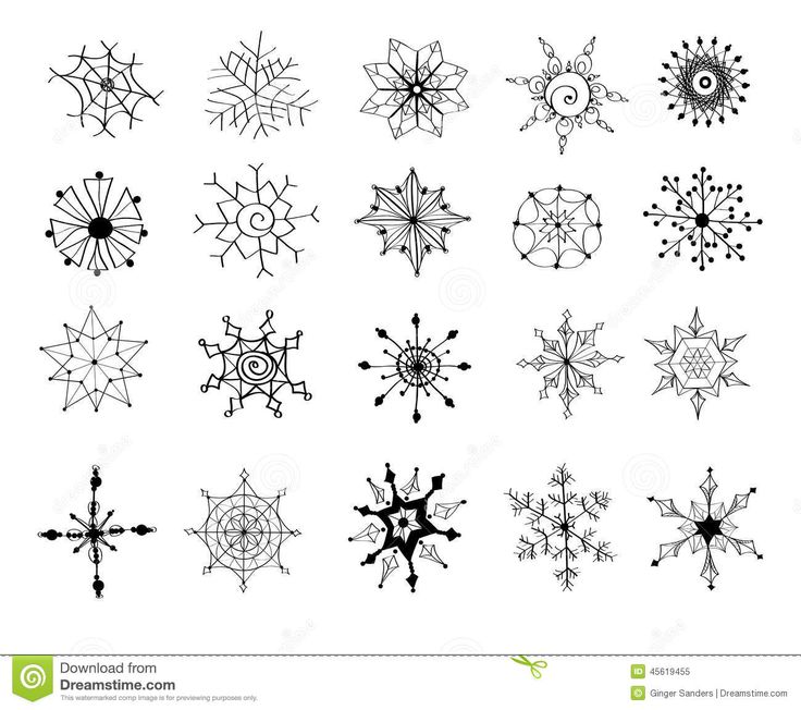 Нарисованные рукой элементы узора черной снежинки