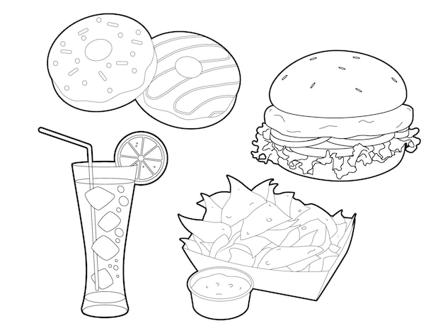 рисунок кучи разных страниц раскраски еды набросок эскиза