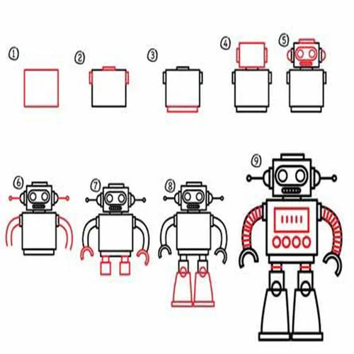 Схемы рисования роботов для детей. Скачать и распечатать