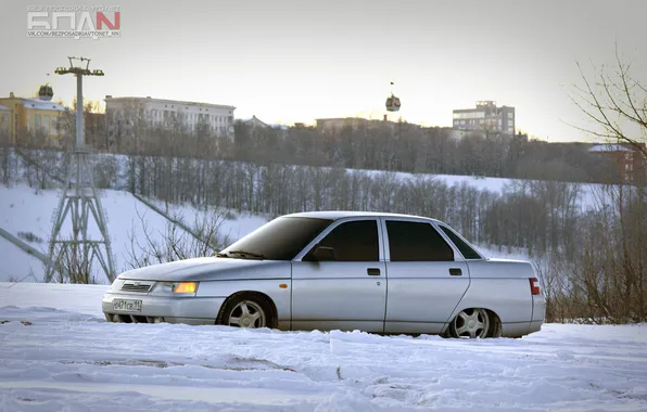 Обои зима, машина, авто, седан, auto, LADA, ВАЗ, 2110 на