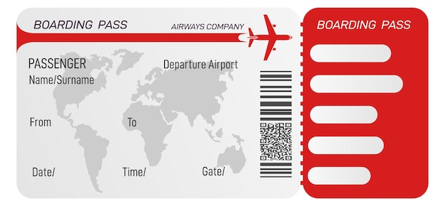 Билет на самолет. Шаблон билета на посадку . Стоковый вектор