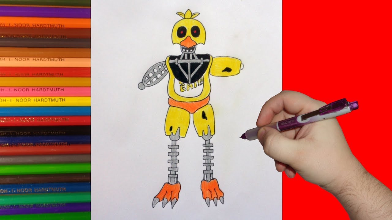 How to draw Chica, five nights at freddy's, Как нарисовать