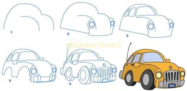 Как нарисовать машину поэтапно карандашом 