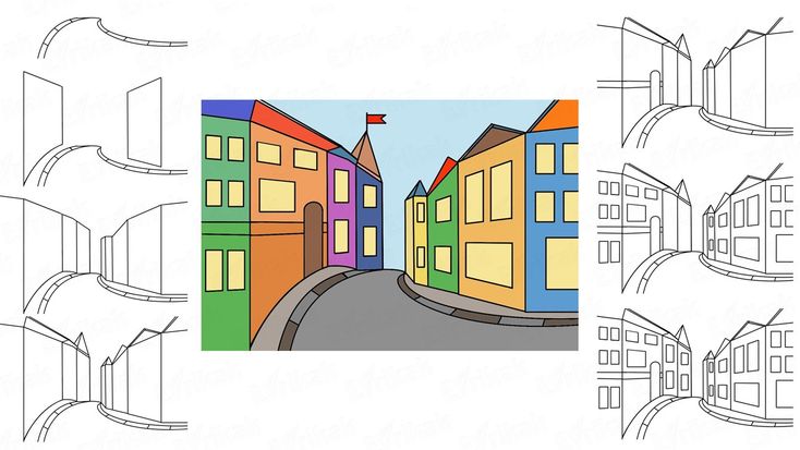 Как Нарисовать Улицу С Домами 