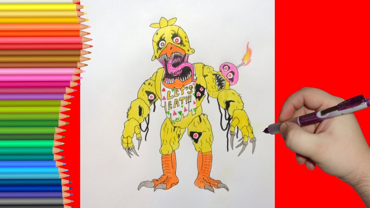 How to draw Toy Chica, five nights at freddy's, Как