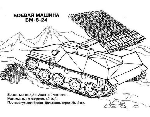 Раскраска танка Танк, вертолет, самолет, машина онлайн