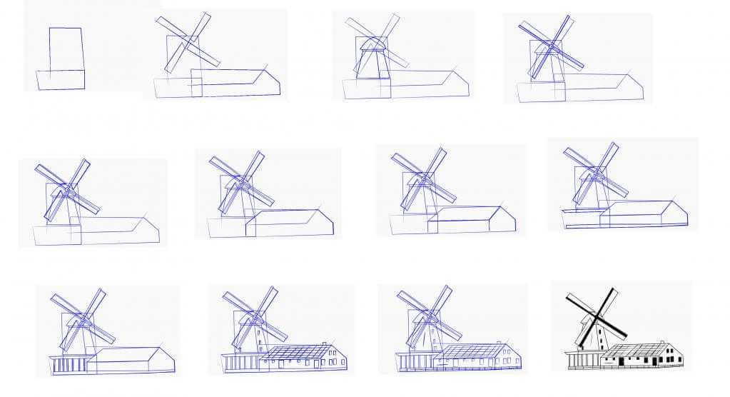 Как нарисовать пейзаж с ветрянкой мельницей | Как нарисовать