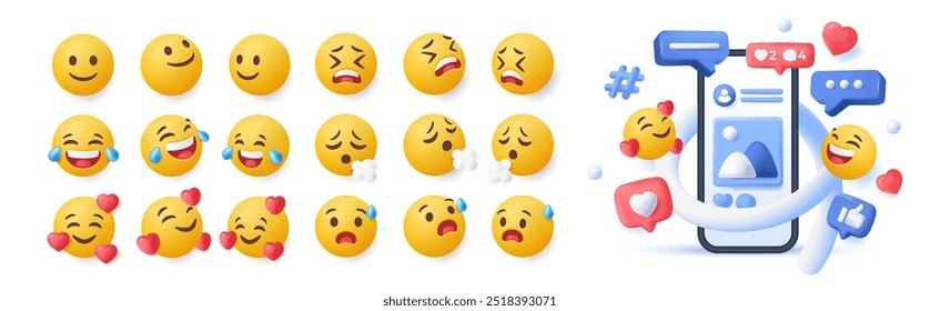 Emoji Смайлик Смешные Друзья Принимая Селфи Вектор Символов