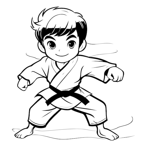 Man Practicing Karate Exercise Cartoon Vector: стоковая