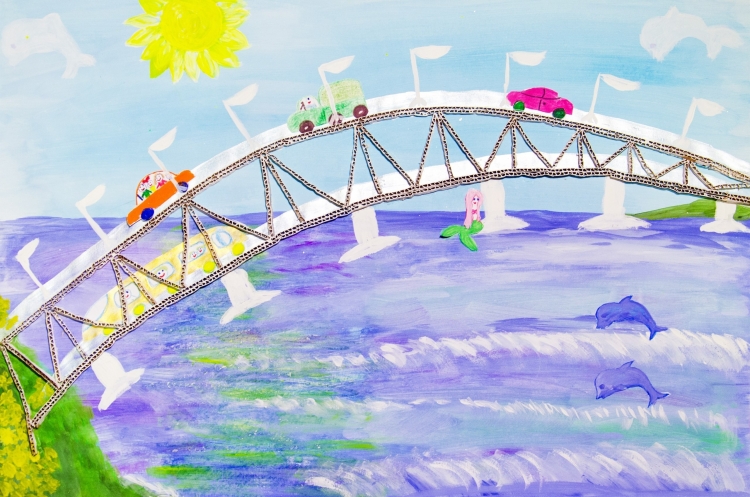 Рисуем пейзаж. Мост через реку. Draw a landscape. The bridge