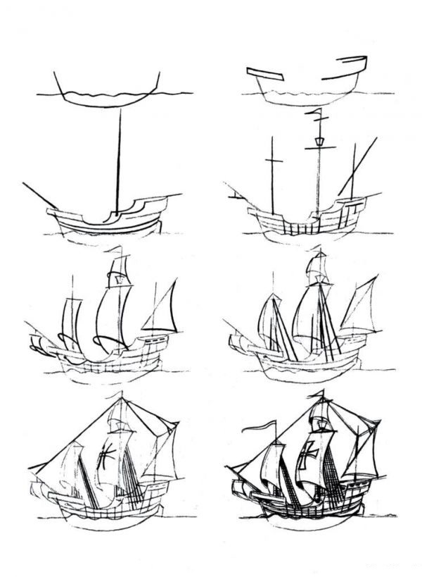 Корабль рисунок для детей карандашом