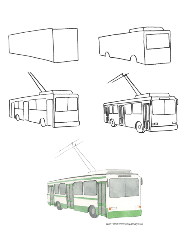 Троллейбус детский рисунок. Скачать и распечатать