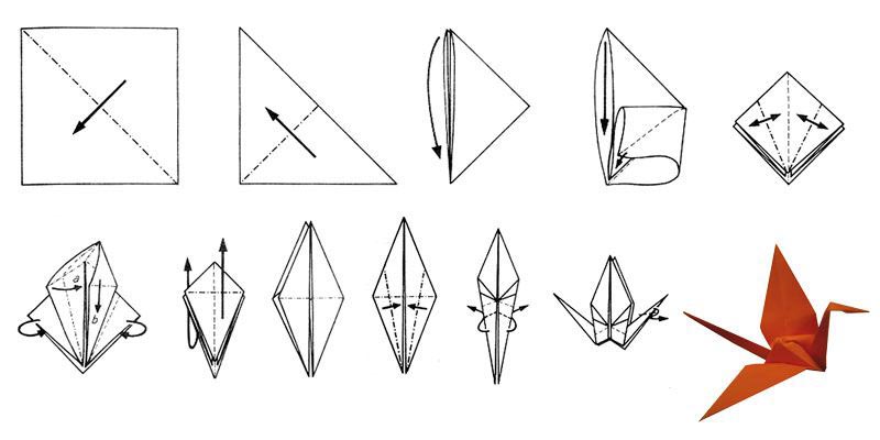 журавлики из белой бумаги, оригами